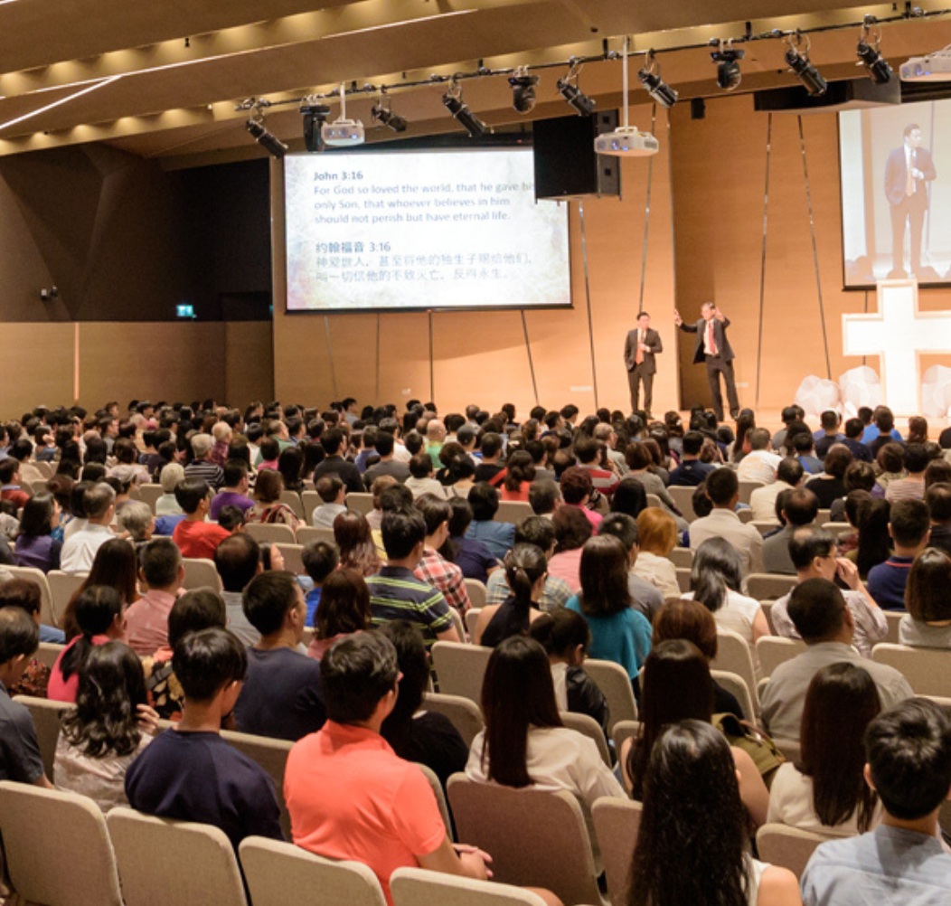 Congregation gathered for a Sunday service at Gospel Light Christian Church