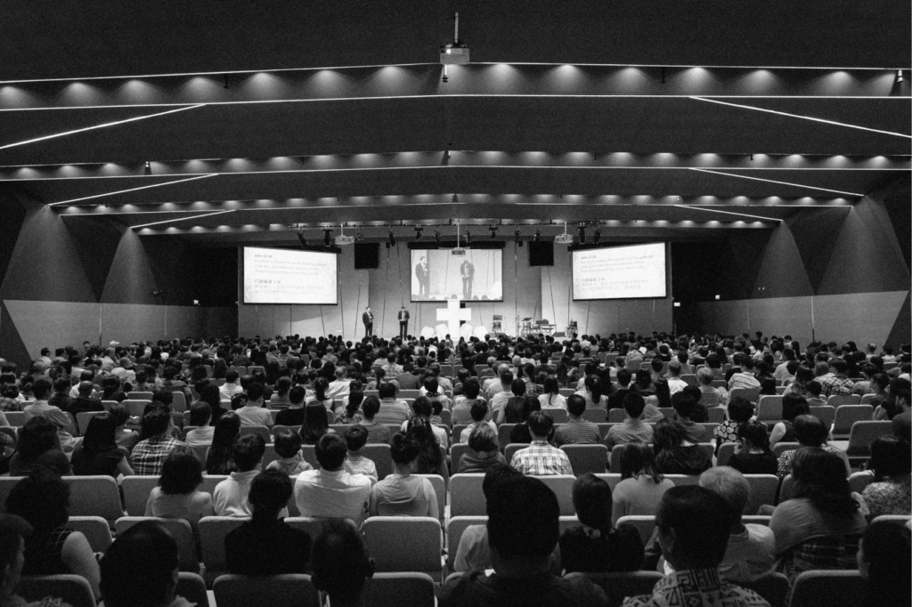 Congregation worshipping together in the Shine Auditorium
