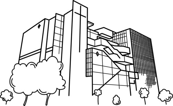 Line drawing of the Gospel Light church building